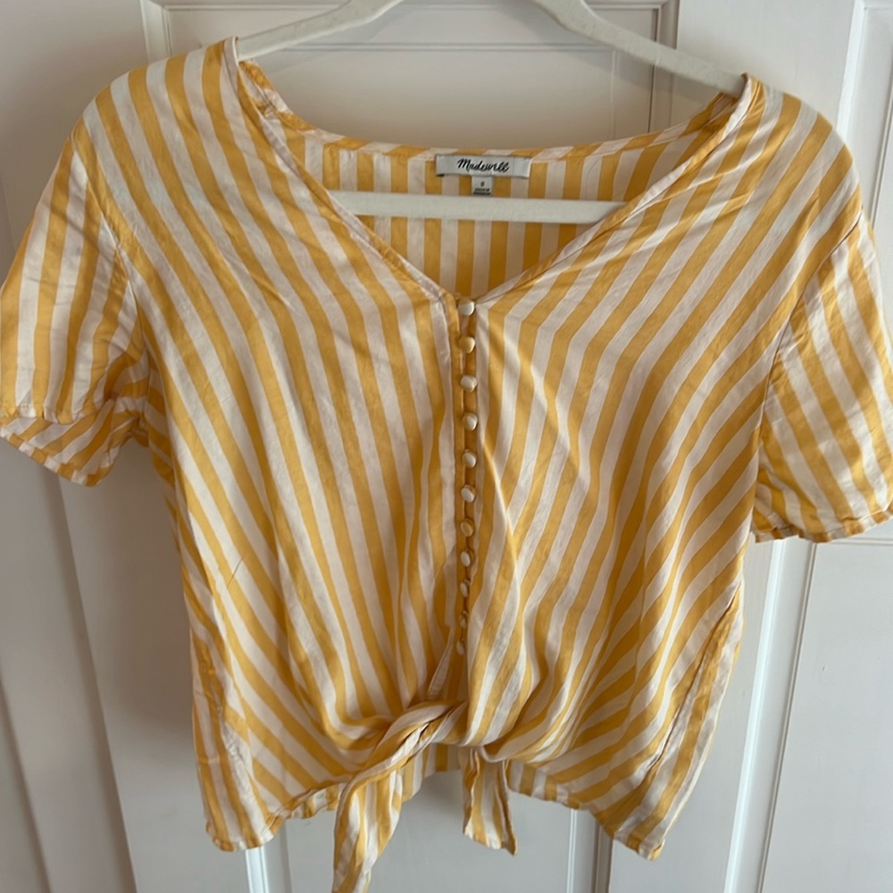 Madewell yellow and white striped blouse size S